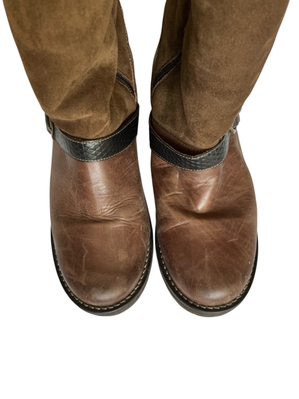 Dromedaris Brown Leather & Suede Mid-Calf Boots Buckle Strap Side Zip Comfort 42 - Picture 8 of 13